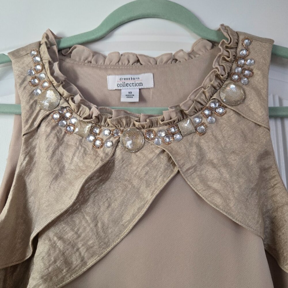 Dress Barn, Champagne color, beaded dress, size 10 - Picture 2 of 3
